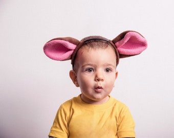 Pink & Brown Mouse Ears Headband with Tail: Plush Costume Set