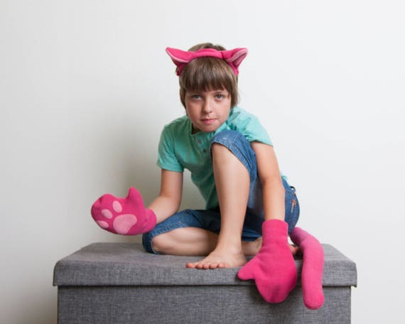 Pink Cat Cosplay Set - Gloves, Tail and Headband, Halloween Dress