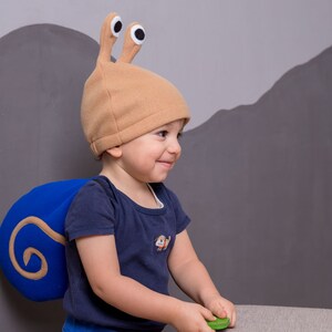 Toddler Boy Halloween Costume, Navy Blue and Beige Snail Costume, Snail Shell and Hat Cosplay Accessory, For Baby Girls Boys image 5