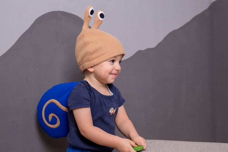 Toddler Boy Halloween Costume, Navy Blue and Beige Snail Costume, Snail Shell and Hat Cosplay Accessory, For Baby Girls Boys image 5