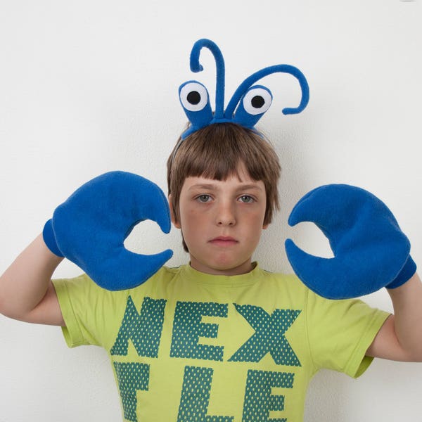 Blue Crab Eyes Headband and Crab Claws, Children's or Adult's Photo Prop, Pretend Play Blue