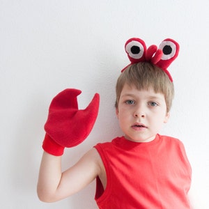 Crab Eyes Headband and Crab Claws, Children's or Adult's Photo Prop, Pretend Play, Red image 1