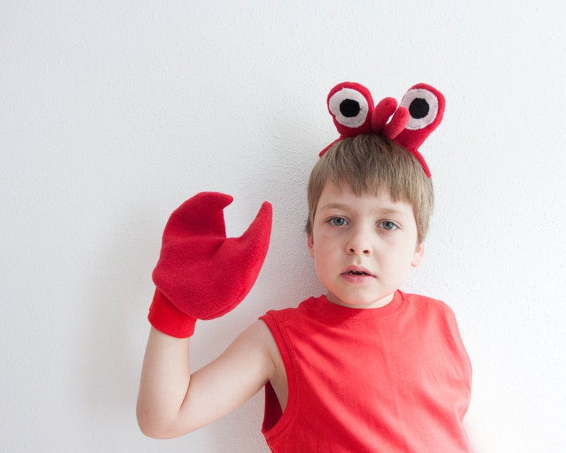 Crab Eyes Headband and Crab Claws, Children's or Adult's Photo Prop, Pretend Play, Red image 1