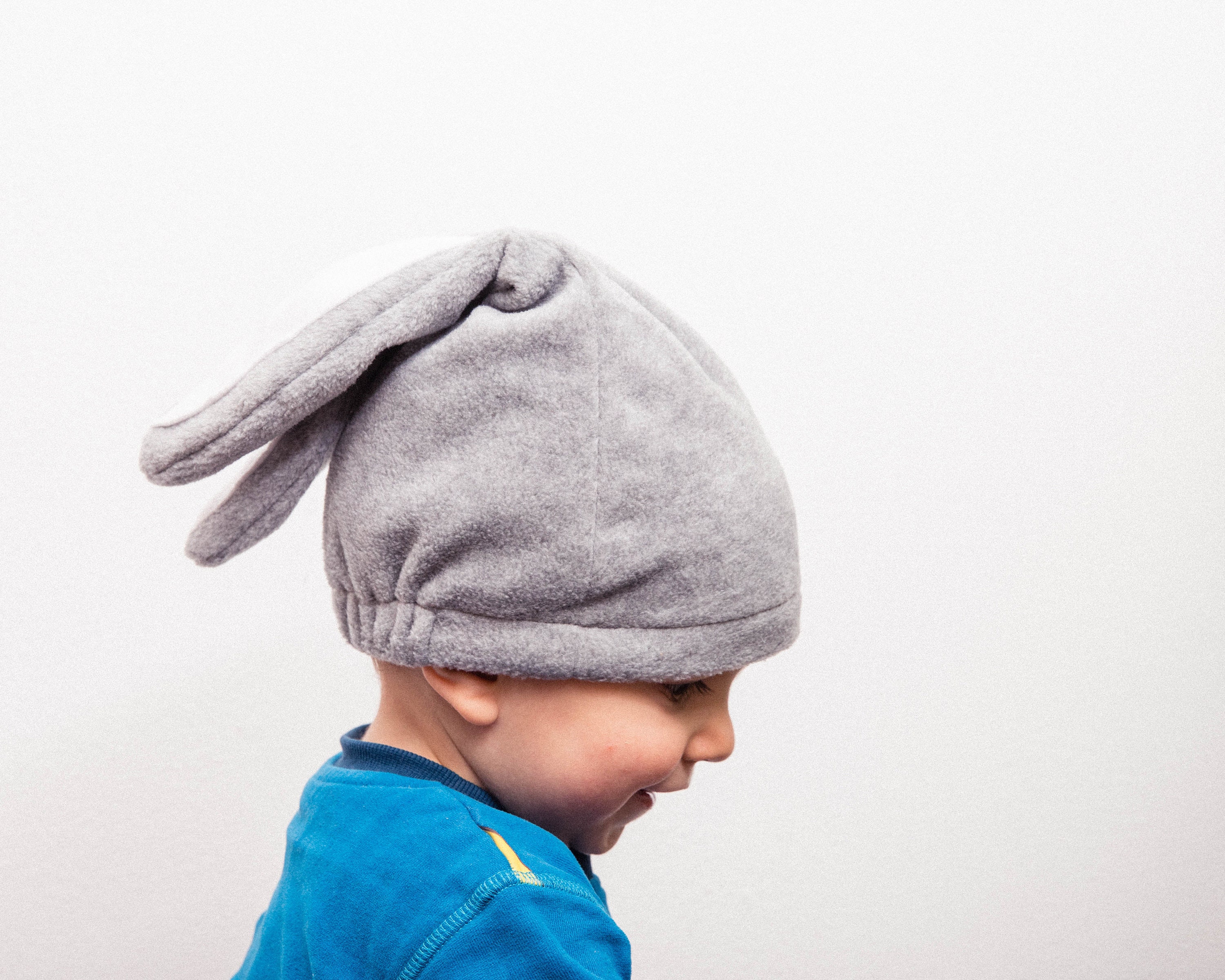 Easter Bunny Hat, Rabbit Hat Ears, Polar Fleece Gray Hat, Bunny Ears, Gray and White, Halloween Costume, Easter Gift