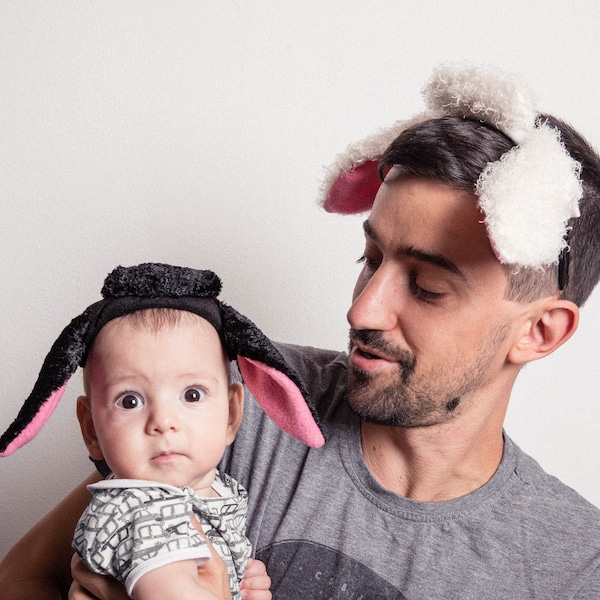 Diadema de orejas de oveja, orejas de oveja negra, orejas de oveja blanca, padre hijo madre Mather hija, disfraz de Halloween de oveja bebé, hermanos de juego de simulación