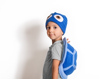 Toddler Halloween Costume, Blue Turtle Costume for Kids with Polar Fleece Hat