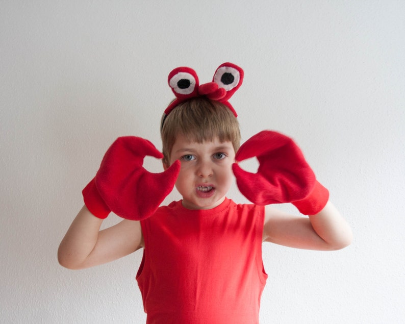 Crab Eyes Headband and Crab Claws, Children's or Adult's Photo Prop, Pretend Play, Red image 2