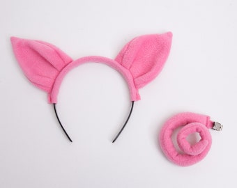 Pig Ears Headband and Pig Tail, Pink Animal Ears Head Band, Children's or Adult's Photo Prop, Piglet Cosplay, Pretend Play