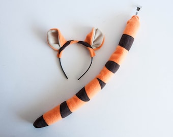 Tiger Ears Headband and Tail, Orange Tiger Costume, Children&#39;s or Adult&#39;s Photo Prop, Cosplay, Pretend Play