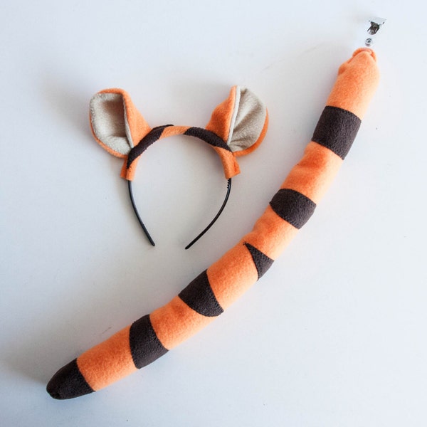 Tiger Ears Headband and Tail, Orange Tiger Costume, Children's or Adult's Photo Prop, Cosplay, Pretend Play