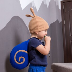 Toddler Boy Halloween Costume, Navy Blue and Beige Snail Costume, Snail Shell and Hat Cosplay Accessory, For Baby Girls Boys image 7