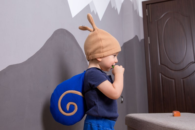 Toddler Boy Halloween Costume, Navy Blue and Beige Snail Costume, Snail Shell and Hat Cosplay Accessory, For Baby Girls Boys image 7