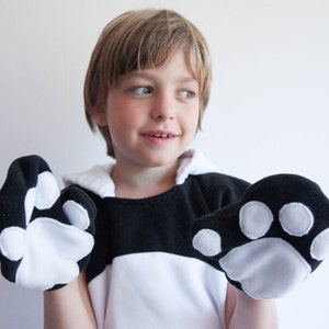 Panda Bear Gloves, Children's or Adult's Photo Prop, Pretend Play, Black and White image 2