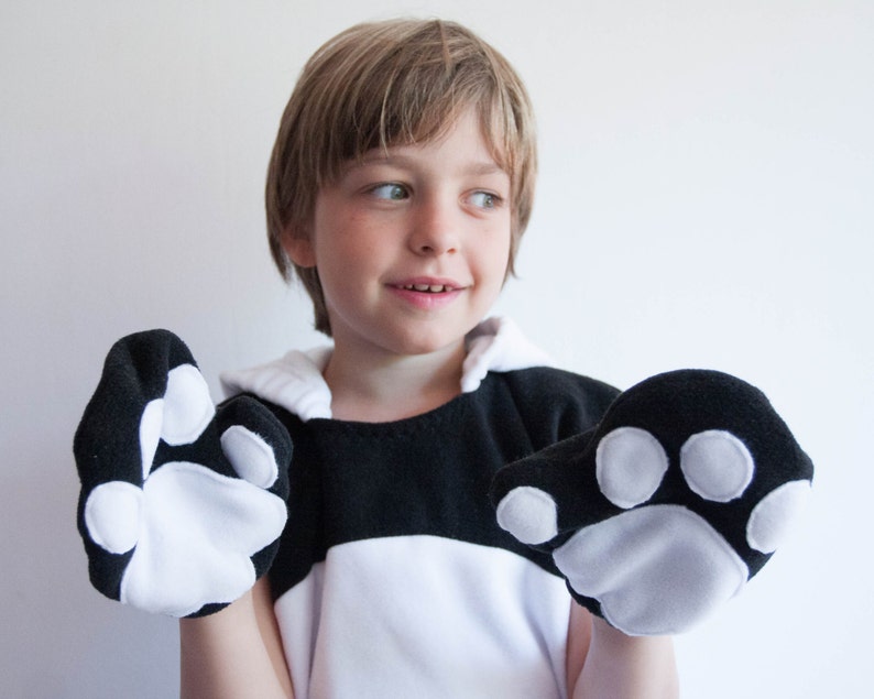 Panda Bear Gloves, Children's or Adult's Photo Prop, Pretend Play, Black and White image 2