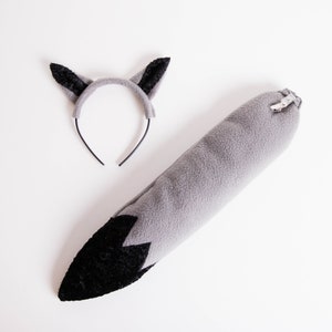 Wolf Tail and Ears Set, Wild Animal Halloween Costume Dress Up, Cosplay, Gray Black, Woodland Animal