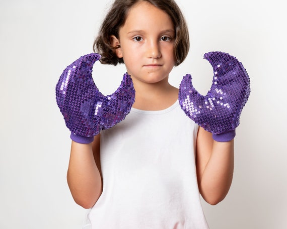 Purple Crab Gloves, Crab Halloween Accessory with Shiny Sequin Lavender Fabric, Children's or Adult's Pretend Play