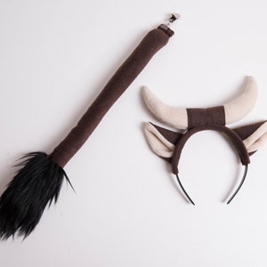 Bull Horns and Ears Headband and Tail Set, Cow Ears, Cow Horns, Cow Tail, Cow Halloween Costume, Bull Costume, Photo Prop