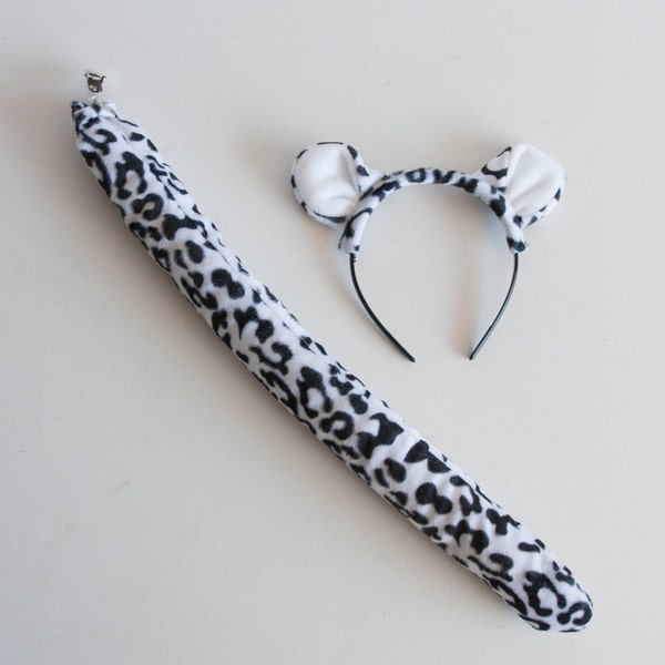 Bandeau et queue de léopard des neiges, costume de jeu de faux-semblant de léopard blanc, accessoire photo pour enfants ou adultes, cosplay
