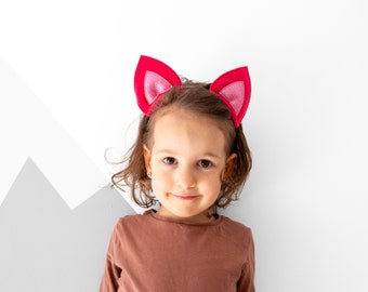 Kitty Cat Ears Headband For All Ages / Birthday Girl Hair Accessory / Headband for Adults or Children / With Shiny Pink Accent Purple