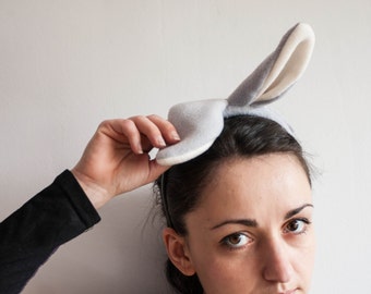 Diadema con orejas de conejo, diadema de conejo, accesorio fotográfico para niños o adultos, cosplay de conejo, juego de simulación, animales del bosque, gris neutro
