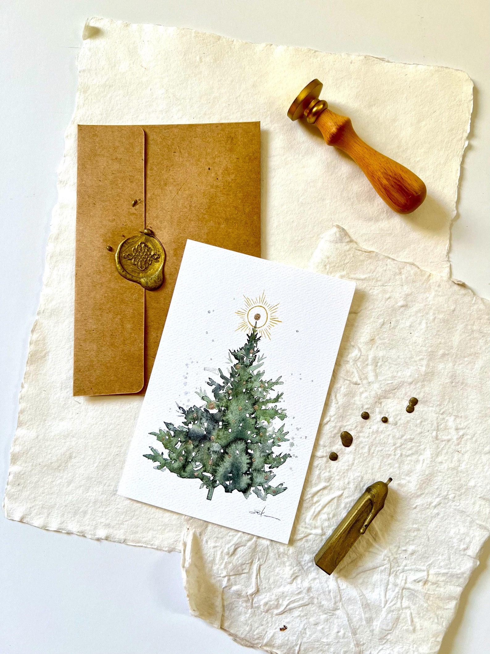 Set of 12 Christmas Cards Size 4x6 With Watercolor Tree. Greeting on ...