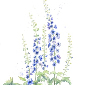 July Birth Month Flower Print with Larkspurs in Watercolor