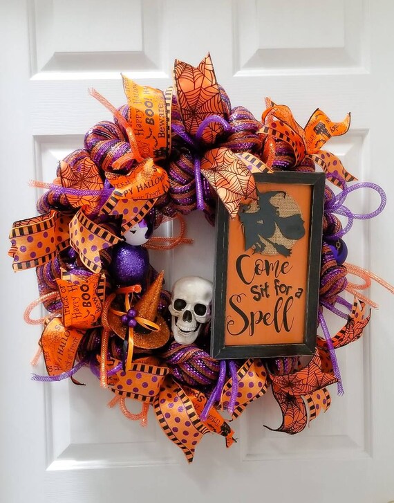 Halloween Door Wreath Witch Decor Front Door Wreath Etsy