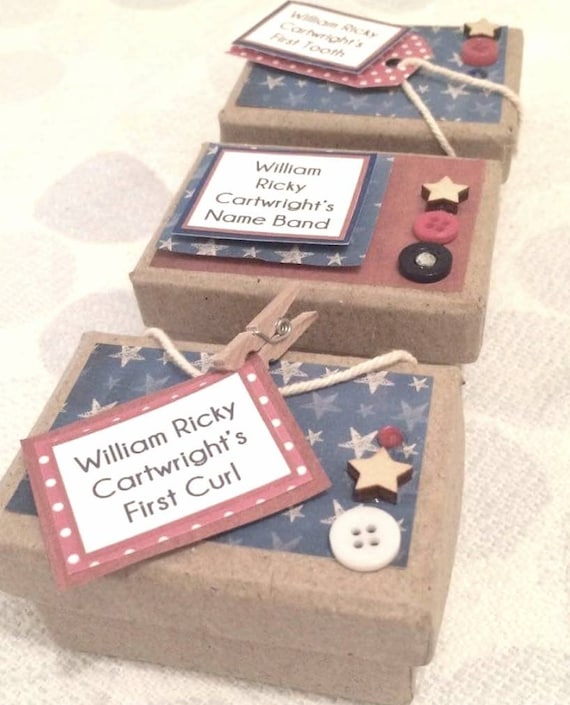 Bracelet and Tooth Set of 3 Baby Boy Keepsake Boxes First Curl