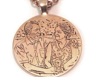 Rose Gold Plated Sterling Silver Photo Engraved Pendant Necklace, Custom Text Back, Stainless Steel Chain