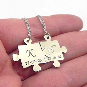 Collar de rompecabezas personalizado, juego de 2 collares, juego de collares para parejas, collar de fecha, collares a juego, juego para él y para ella