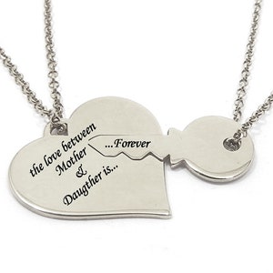 Sterling silver set of heart and key necklace, Mother daughter necklace set, Key to my heart necklace
