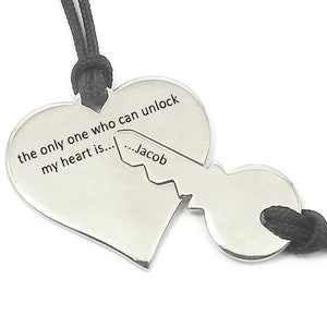 Personalized sterling silver set of heart and key necklace, Couples necklace set,Boyfriend gift, His and her necklace