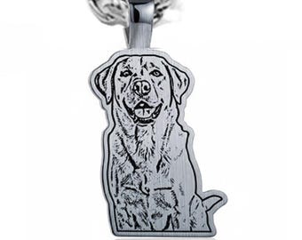 Nickel Silver Outline Cut Pendant with Engraved Photo, Stainless Steel Chain