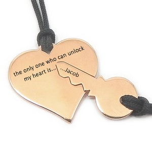 Personalized rose gold plated sterling silver set of heart and key necklace,Couples necklace set,Boyfriend-Girlfriend
