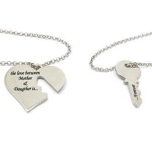 Personalized sterling silver set of heart and key bracelets, Mother daughter bracelets set, Key to my heart bracelets