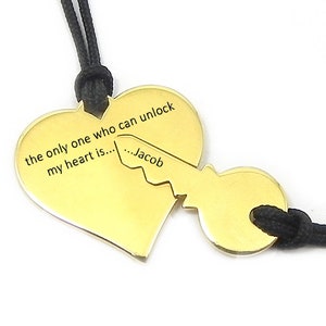 Personalized gold plated sterling silver set of heart and key necklace,Couples necklace set,Boyfriend -Girlfriend gift