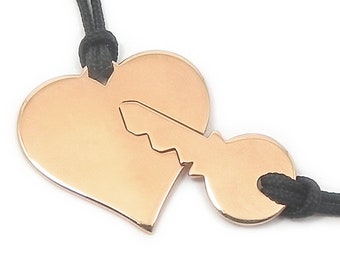 Rose gold plated sterling silver set of heart and key necklace,Couples necklace set,Boyfriend gift,His and her necklace