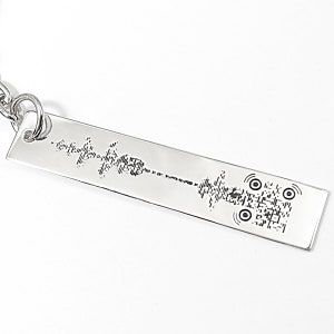 Sterling silver personal soundwave keychain +QRcode, waveform keychain, custom sound wave, personalized waveform key ring