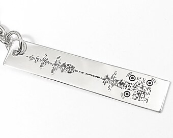 Sterling silver personal soundwave keychain +QRcode, waveform keychain, custom sound wave, personalized waveform key ring
