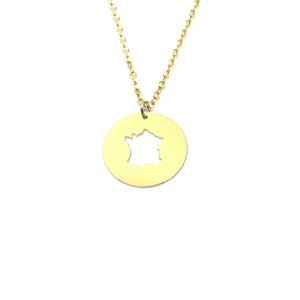 Sterling silver gold plated country pendant, Stainless steel chain, Any map necklace, disc pendant with map cut