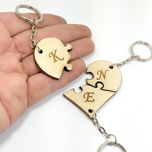 Personalized heart puzzle wooden keychain, 3 keychains set, broken heart, best friends keychain, matching keychains, family keychains set