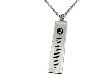 Necklace with personalized Spotify code engraved on sterling silver tag, Scan and play with the Spotify app