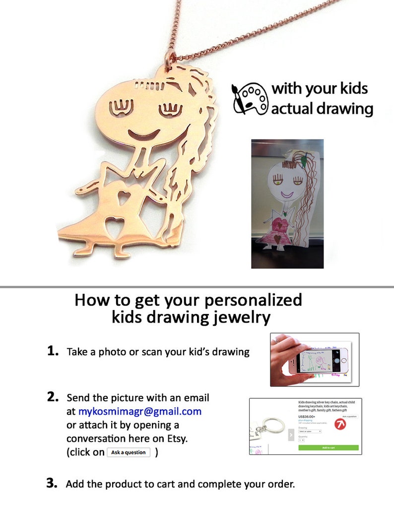 Kids Drawing Necklace Actual Children Drawing Necklace Kids Etsy