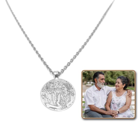 Personalized Photo Engraved Pendant Necklace, Platinum Sterling
