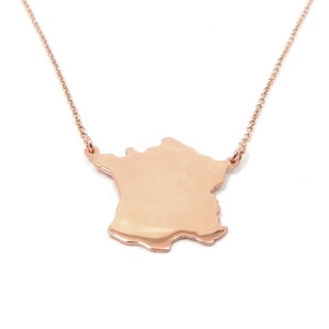 Collier de campagne en argent sterling plaqué or rose, collier d'État, collier n'importe quelle carte, collier de ville, collier de ville