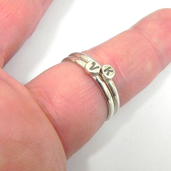 Sterling Silver Initial Rings, Silver Monograms Stacking Rings