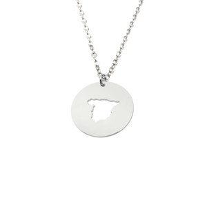 Pendentif pays en argent sterling, chaîne en acier inoxydable, collier n'importe quelle carte, pendentif disque avec découpe de carte