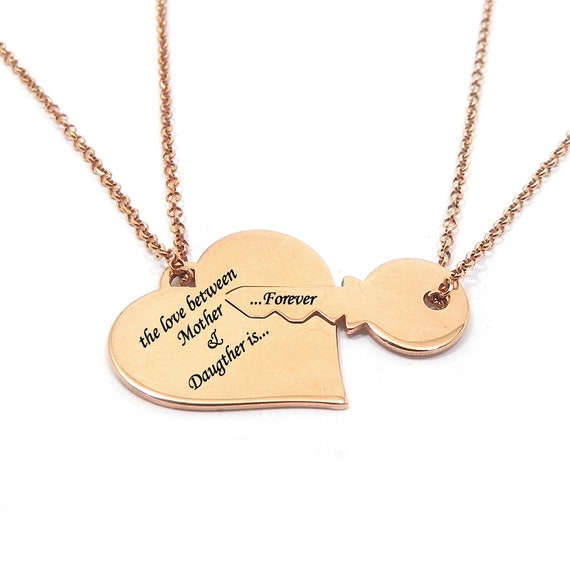 Rose Gold Plated Sterling Silver Set of Heart and Key Necklace