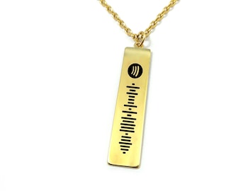 Necklace with Spotify code engraved on gold plated sterling silver tag, Scan and play with the Spotify app, Stainless Steel Chain