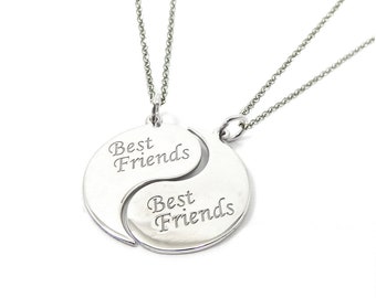 Sterling silver set of yin yang necklace, Best friends necklace set